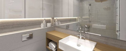 Duże lustro w eleganckiej łazience